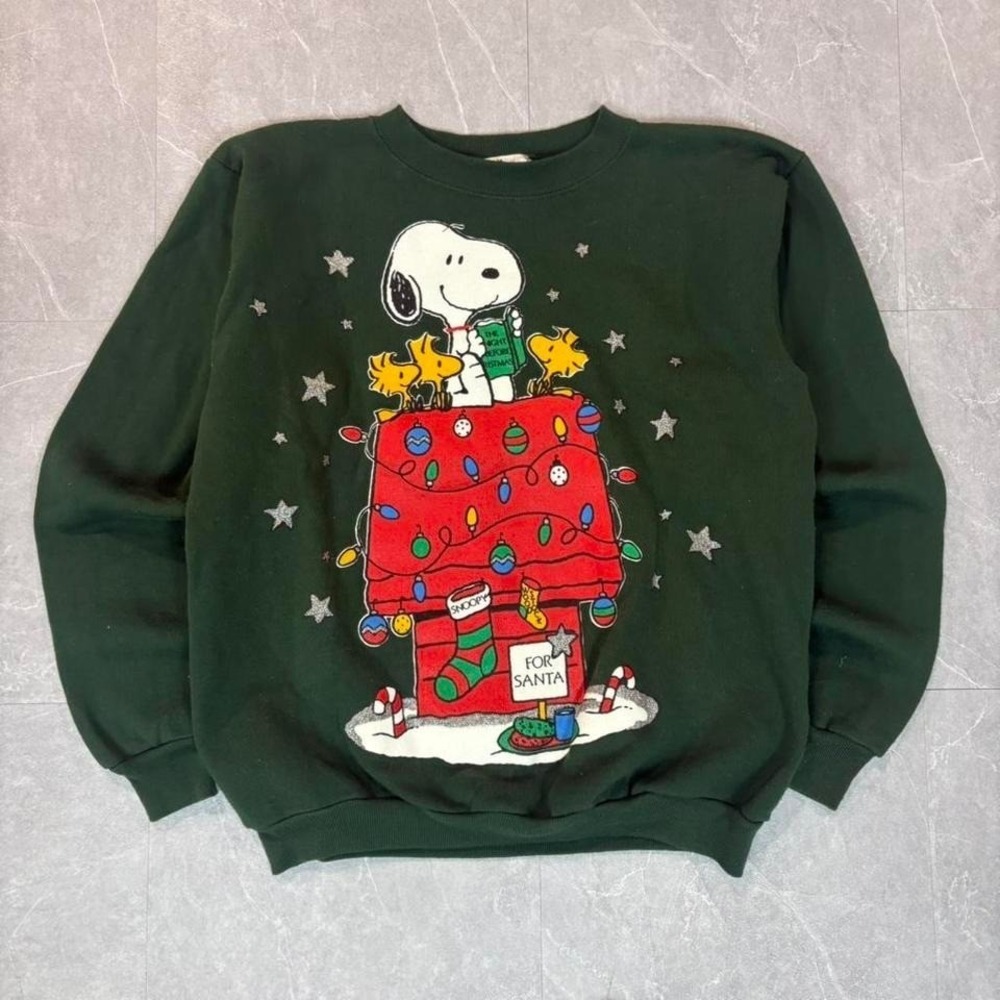 1990's Peanuts Snoopy Christmas green crewneck sweatshirt Size M #snoopy